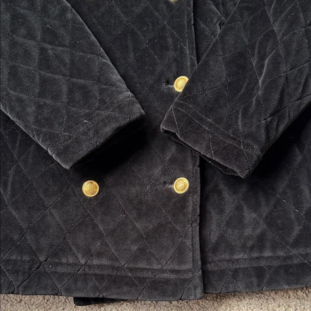 Jones New York Black Velvet Quilted Pea Coat with Gold Buttons Size PL‎